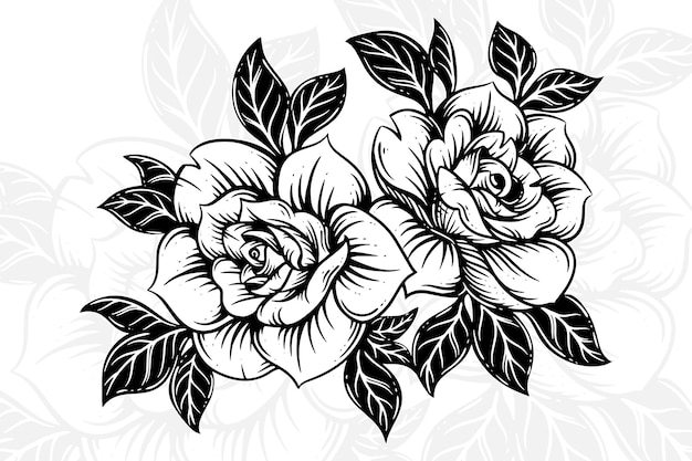 Vector vintage mooie bloemen rose elementen bloemenboeket stam voor tattoo handgetekende stijl