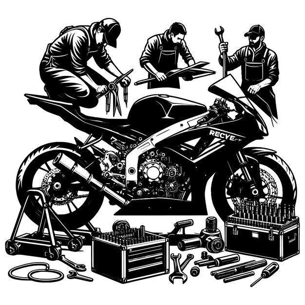 Vettore vintage moto mechanic svg file vettoriali silhouette