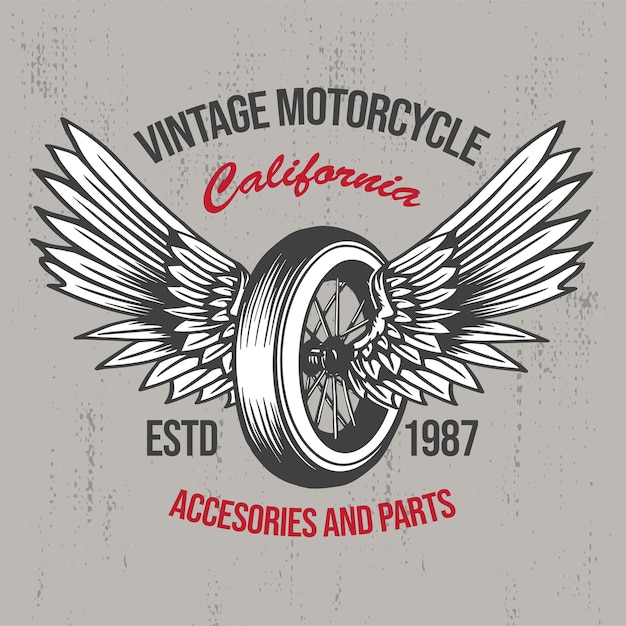 Vector vintage motorcycle badge illustration wheels and wings