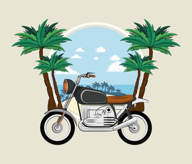 Vintage motorcycle on beach