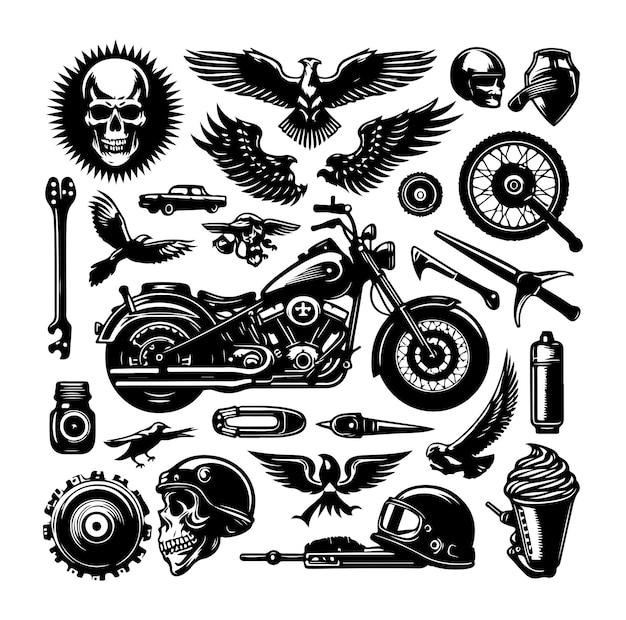 Vintage motorcycle elements collection vector