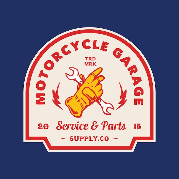 Distintivo di logo di garage moto d'epoca fatto a mano illustrazione vettoriale