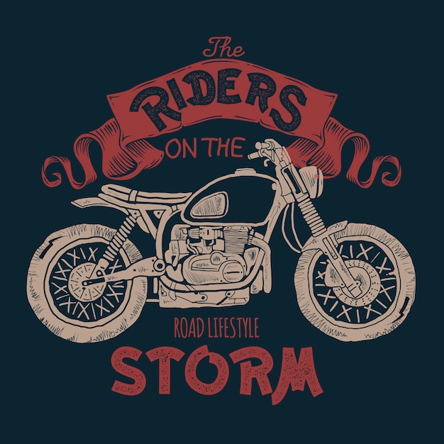 ベクトル ヴィンテージバイク手描きtシャツプリント