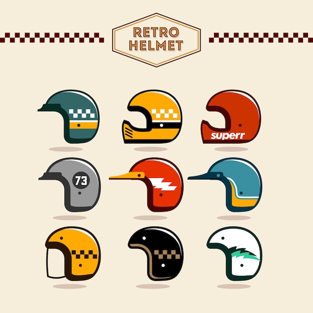 Vector vintage motorcycle helmet vector set cool retro helmets collection vector in various color scheme
