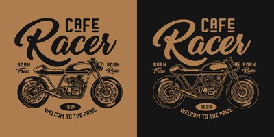 Vintage motorcycle monochrome label with cafe racer motorbike and inscriptions