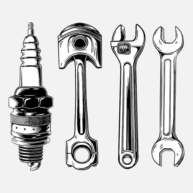 Vector vintage motorcyle or car repair parts collection object element