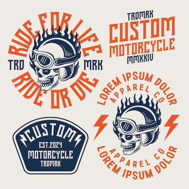 Vector vintage motorfiets badges embleem set van motorfiets bewerkbare tekst embleem