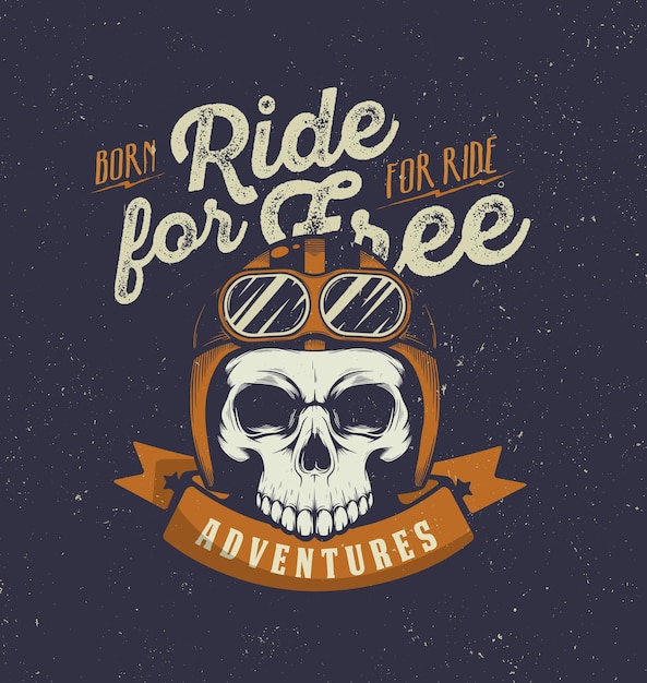Vintage motorfietsafbeeldingen. Biker t-shirt. Motorfiets embleem. Monochroom schedel. vector illustratie