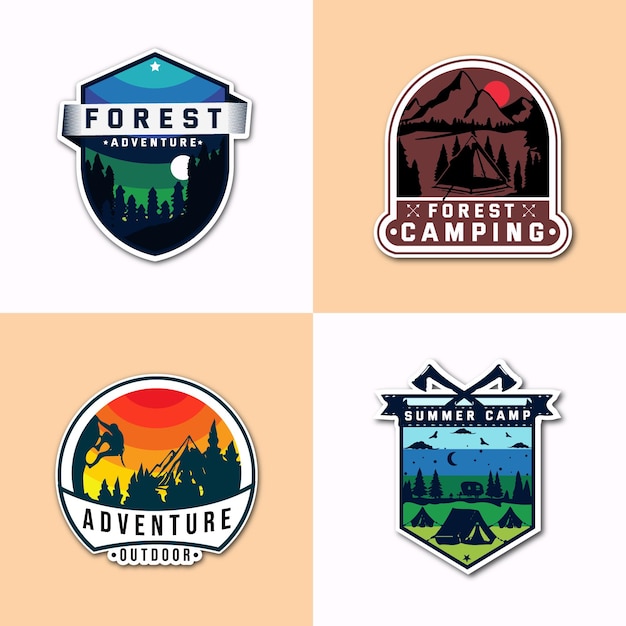 Vector vintage mountain adventure and camping badge logo design