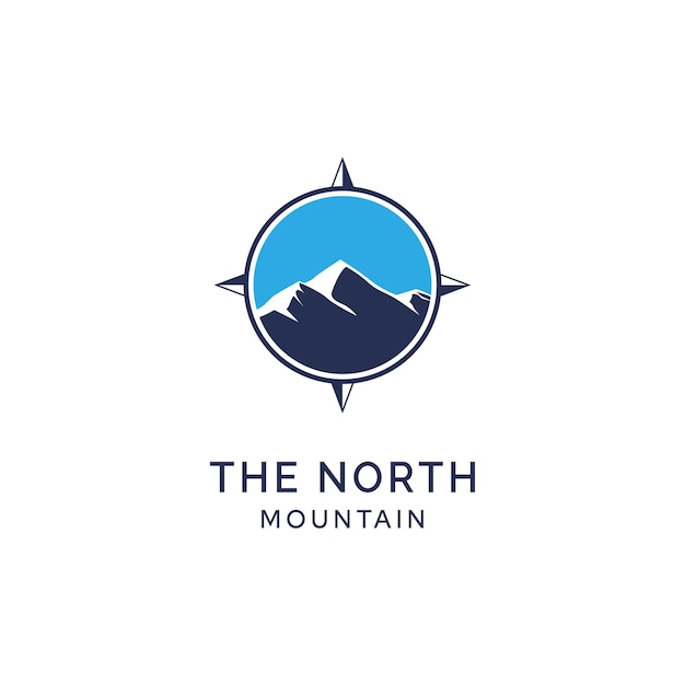 Винтажный горный холм пик и солнце природа пейзаж приключения путешествия открытый компас дизайн логотипа