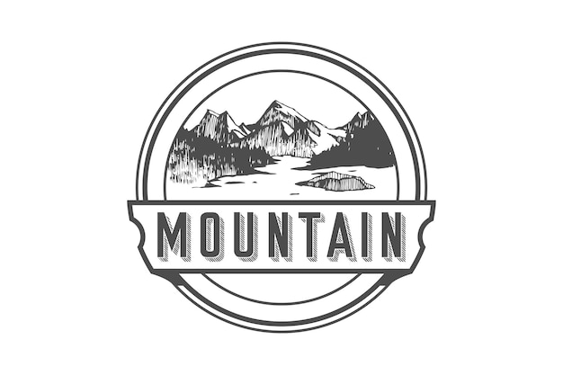 Distintivo di design con logo di montagna vintage