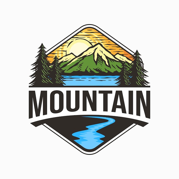 Illustrazione di design del logo di montagna vintage