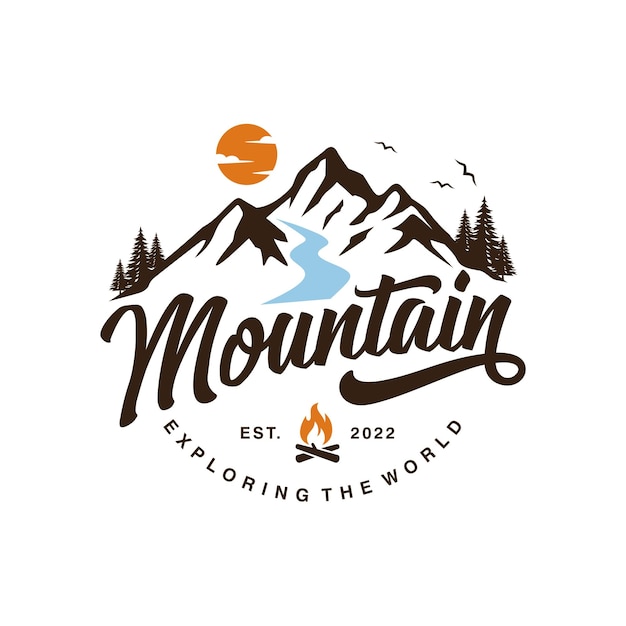 Modello di progettazione del logo di montagna vintage