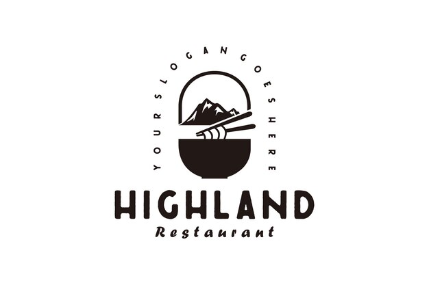 Vintage mountain logo design with noodle, logo inspiration