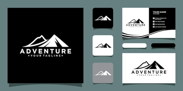 Vintage mountain logo and illustration simple design logo template and business card premium vector