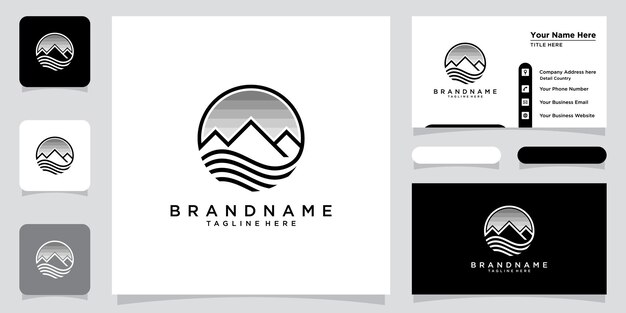 Vintage mountain logo and illustration simple design with business card design Premium Vector