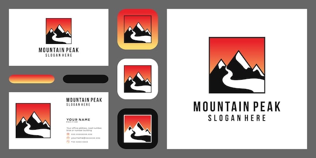 Vintage mountain logo and illustration with business card template