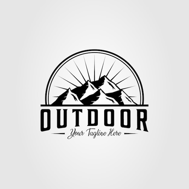 Vintage mountain and outdoor adventure logo vector illustration design
