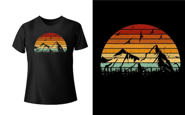 Vector vintage mountain sunset t-shirt voor wandelliefhebbers