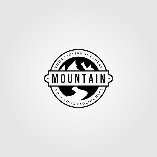 Vintage mountain view logo designs with river symbol vector
