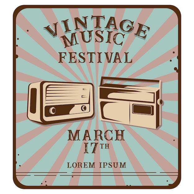 Vector vintage music poster with radio illustration