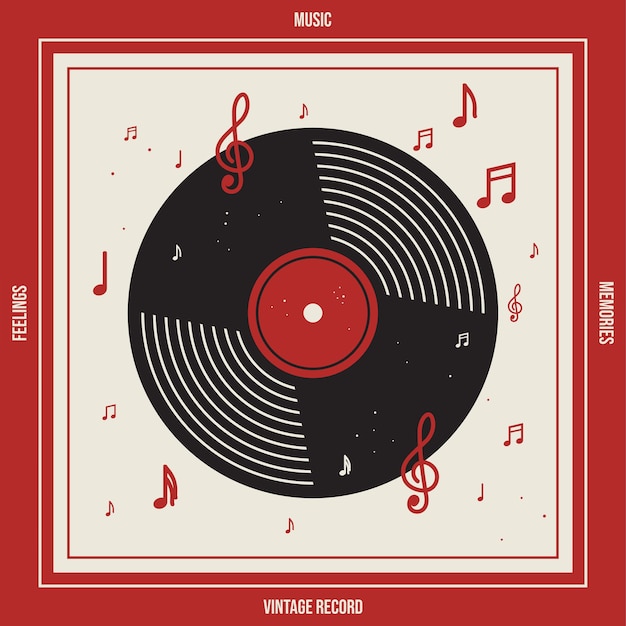 Vintage music record vinyl with note vector illustration