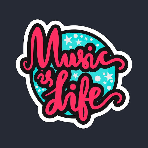 Vintage Musical Lettering for Banner and Badge. Sticker, Poster, Festival and Concert Card Design Template. Music is Life. Vector