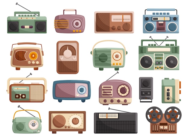 Vintage muziekrecorders stellen nostalgische audioapparaten in die analoge muziek vastleggen en afspelen. Hun charmante ontwerp en warme geluid maken ze tot een geliefd stukje muziekgeschiedenis. Vectorillustratie