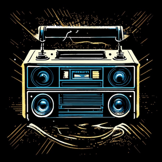 Vector vintage muziekspeler grafische boombox tshirt afdrukontwerp