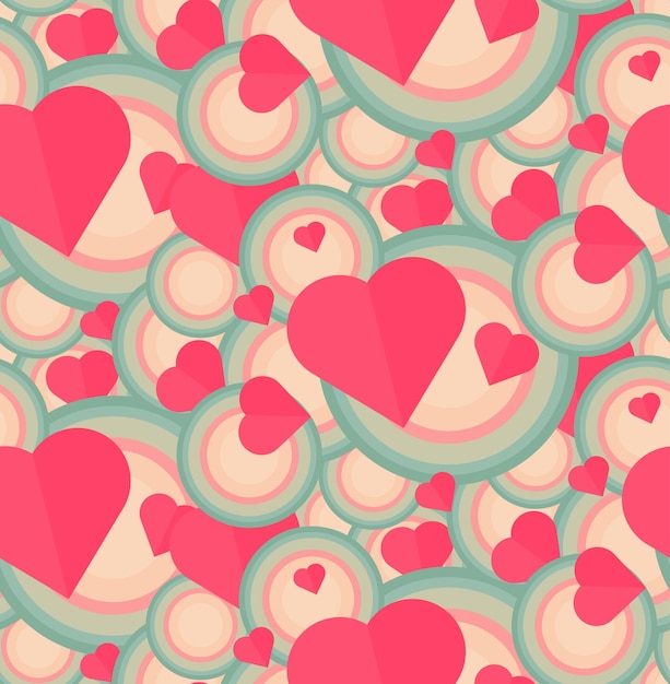 Vintage naadloos romantisch patroon voor wrap print stof textiel wenskaart ornament met roze of rood hart cirkel voor doek behang mozaïek bruiloft Valentijn retro achtergrond vector
