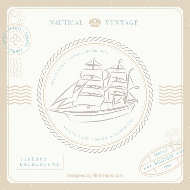 Vector vintage nautical background with ship