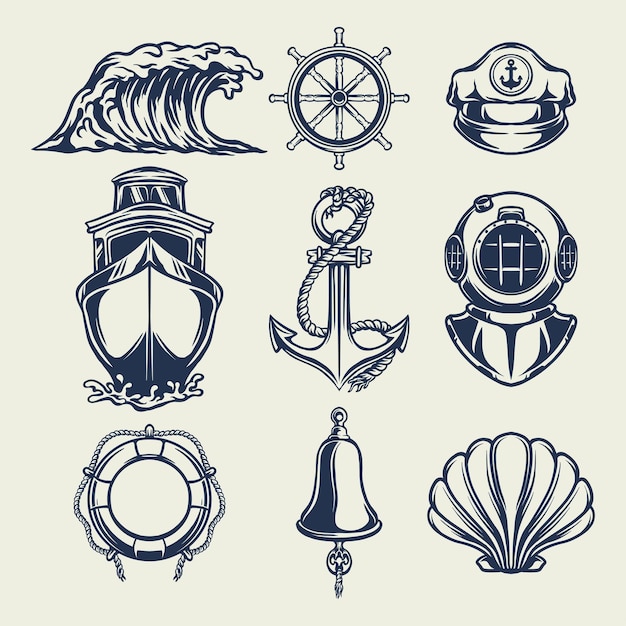 Vector vintage nautical element collection vector