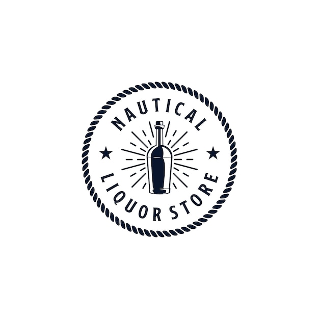 Vettore design del logo del negozio di liquori nautici vintage