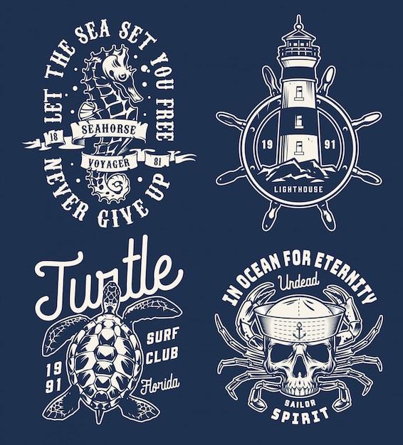 Vector vintage nautical monochrome logos collection