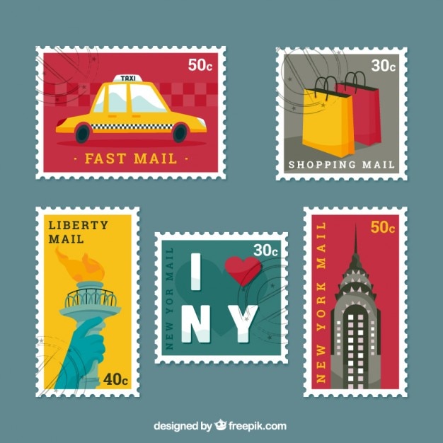Vector vintage new york stamps in flat design