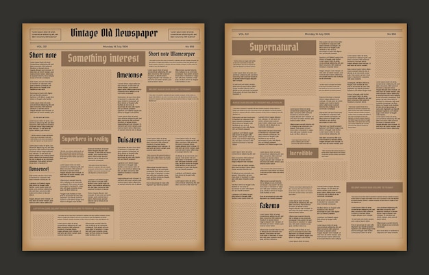 Vintage newspaper news articles newsprint magazine old design brochure newspaper pages with headlines paper retro journal vector grunge template old newspaper with columns of text