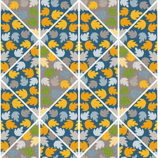 Vintage oak mosaic seamless pattern Maple foliage endless wallpaper Botanical backdrop tile