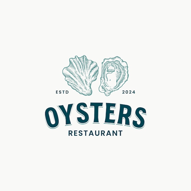 Vector vintage oesters hand getekend logo ontwerp