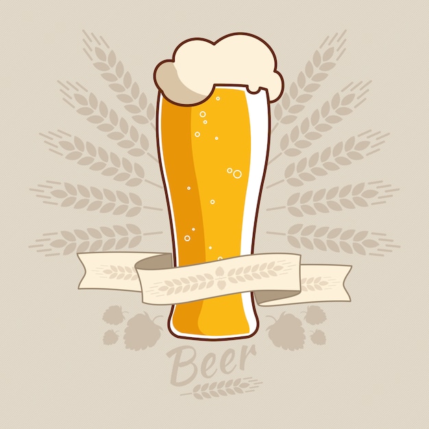 Vector vintage oktoberfest label with beer glass cup and wheat ears.