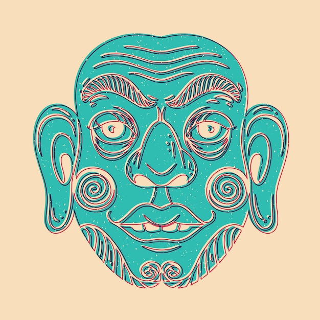 vintage old mask colorful cute screen printing effect riso print effect vector illustration