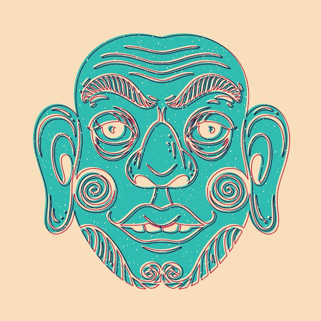 Vintage old mask Colorful cute screen printing effect Riso print effect Vector illustration