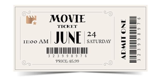 Vintage old movie ticket in vector