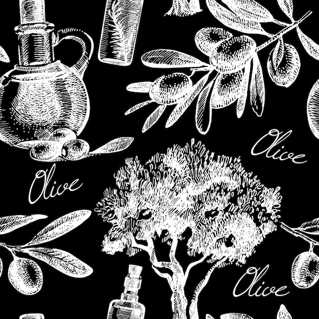 Vintage olive seamless pattern. hand drawn sketch vector illustration