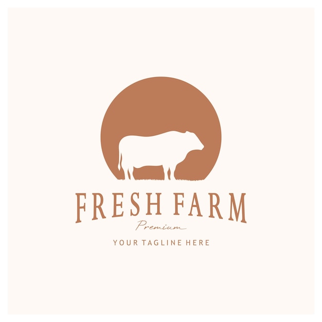 벡터 유기농 가축 농장 로고: 비즈니스 가축 라벨 및 배지를위한 프리미엄 레트로 실루
