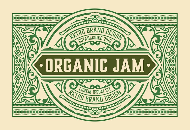 Vintage Organic Jam Label with Floral Elements