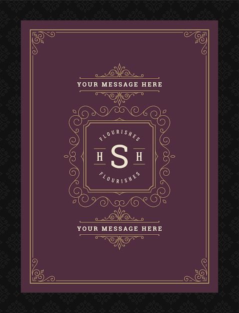 Vintage ornament greeting card calligraphic ornate swirls and vignettes frame design vector template