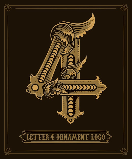 Vintage ornament logo number 4 Vector Logo