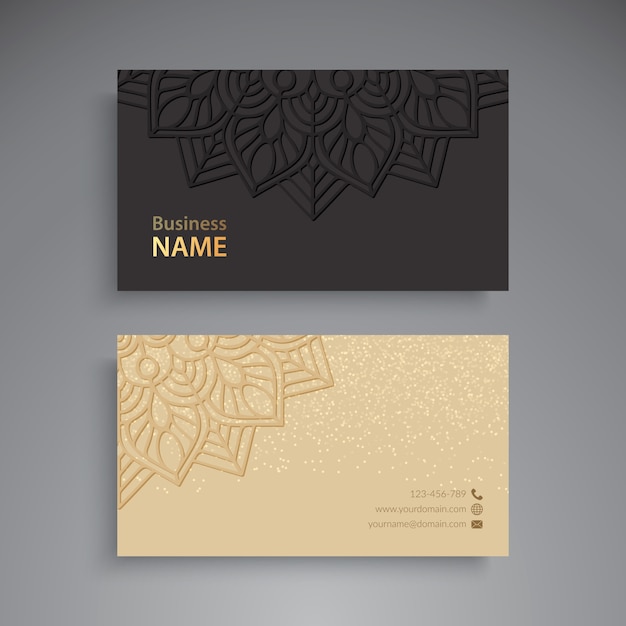 Vintage ornamental floral business cards with mandala