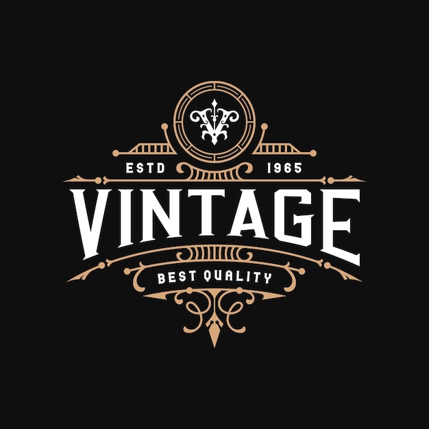 Vettore logo di design del telaio ornamentale vintage