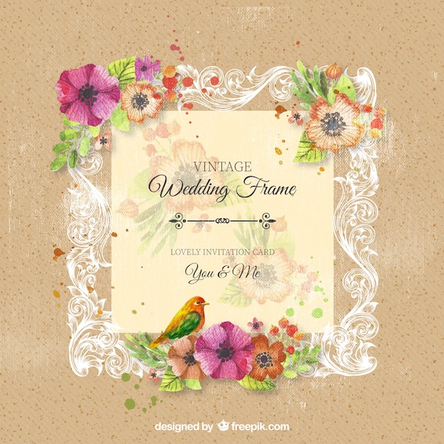 Vintage ornamental wedding frame with flowers